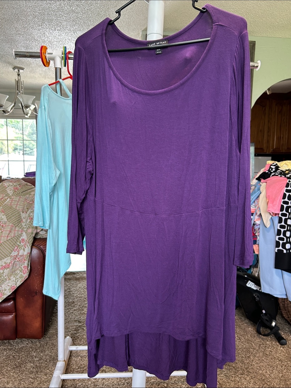Lane Bryant Purple Long Sleeve Scoop Neck Midi Tunic Dress Size 18/20